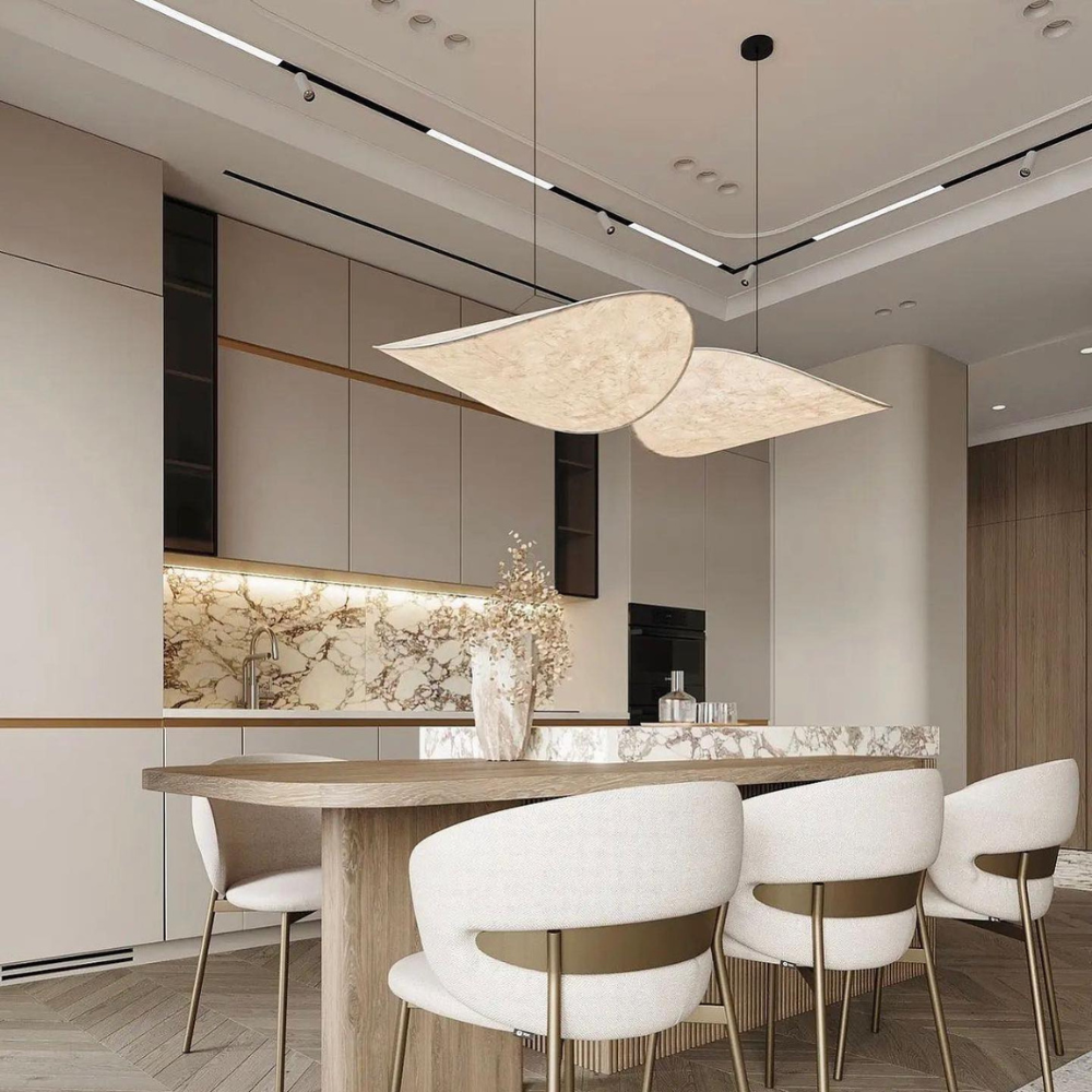 Lampa wisząca w stylu Japandi — ręcznie tkany jedwabny klosz, Ø40/Ø60/Ø80
