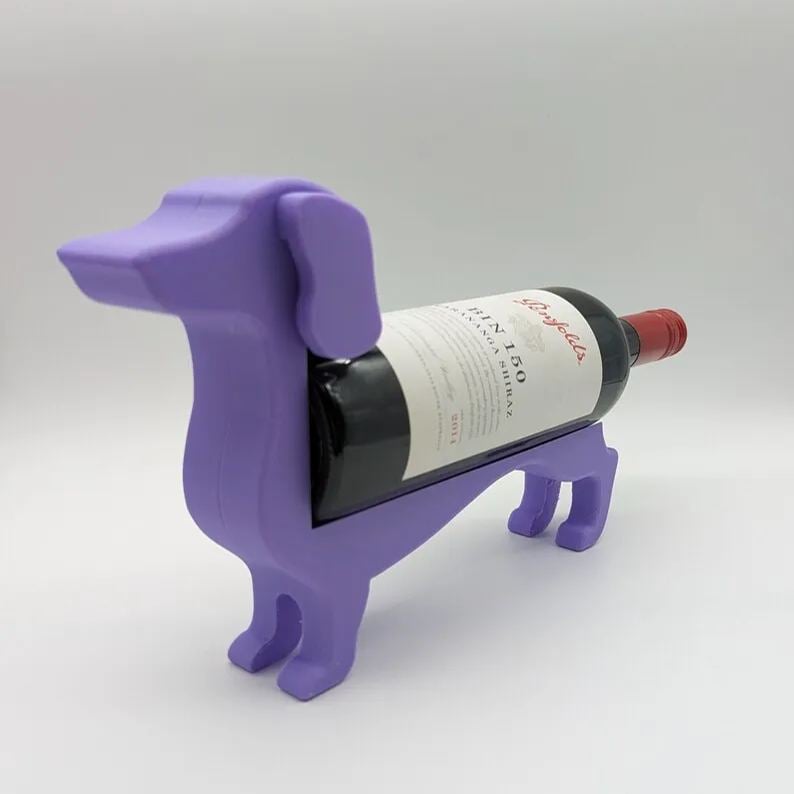 Botellero de resina con forma de perro salchicha, negro/gris/violeta/rojo/amarillo/azul