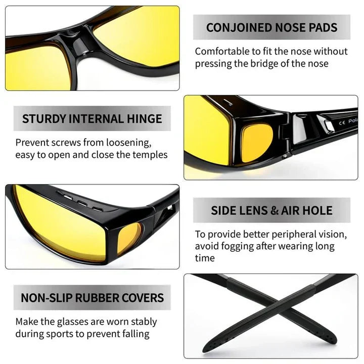 Ochelari cu clips pentru condus pe timp de noapte - Galbeni, polarizați, antireflex