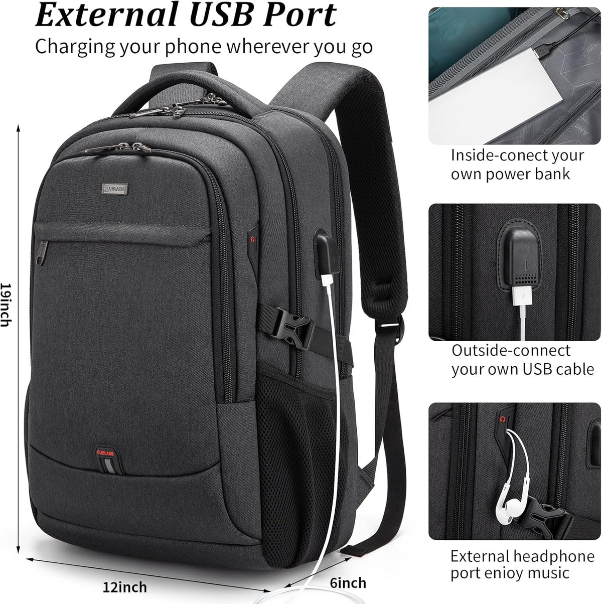Vattentät laptopryggsäck — USB-laddning, för laptop på 33–43 cm
