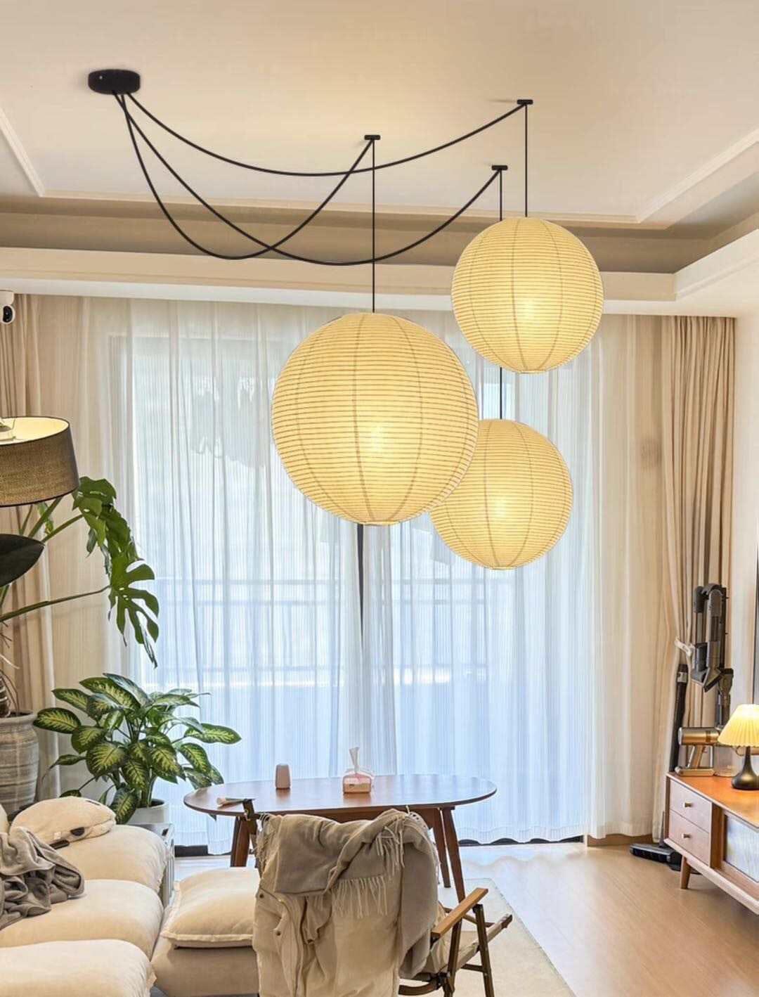 Vrimlo Paper Balloon Pendant Lights — Rounded Paper Shade, Soft Warm Glow