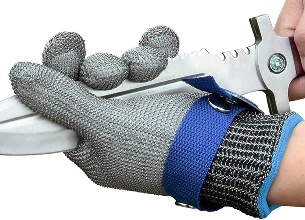 Gant en maille d’acier inoxydable résistant aux coupures, conforme ANSI A9 et adapté au contact alimentaire