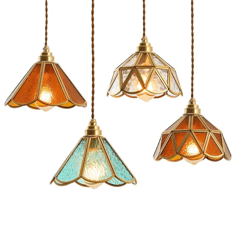 Kirei Vintage Japanese-Inspired Pendant Lamps — Copper and Stained Glass Shade