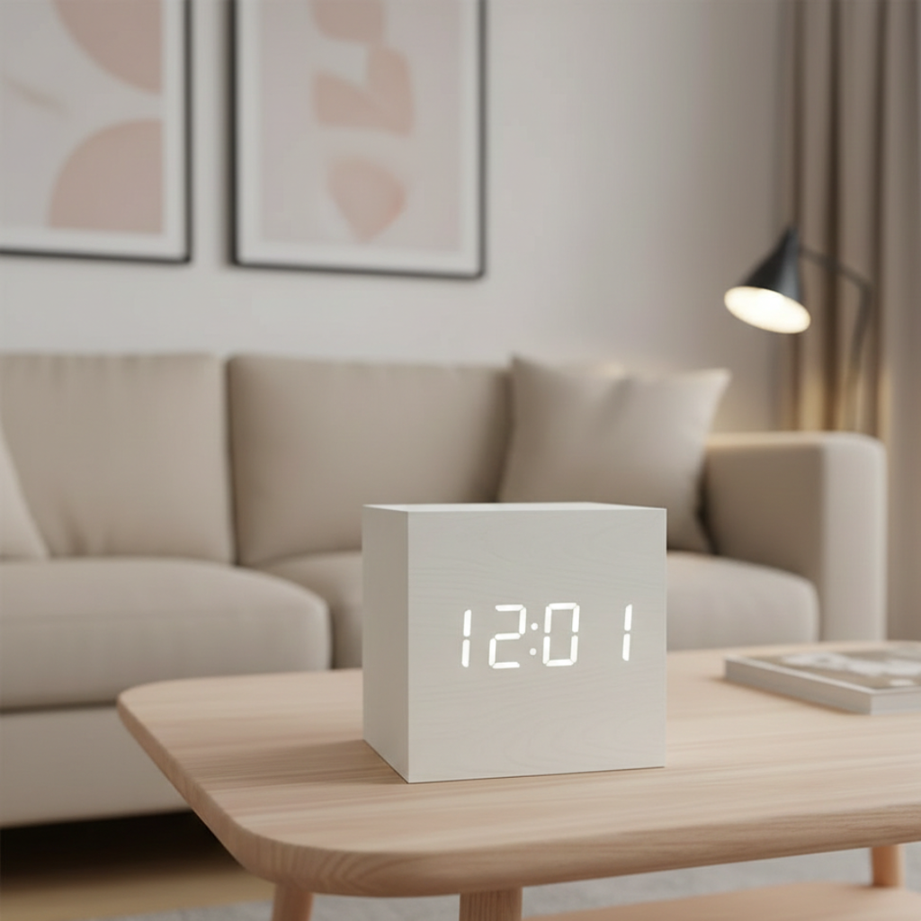 Reloj despertador LED cúbico - pantalla digital compacta, temporizador de mesita de noche