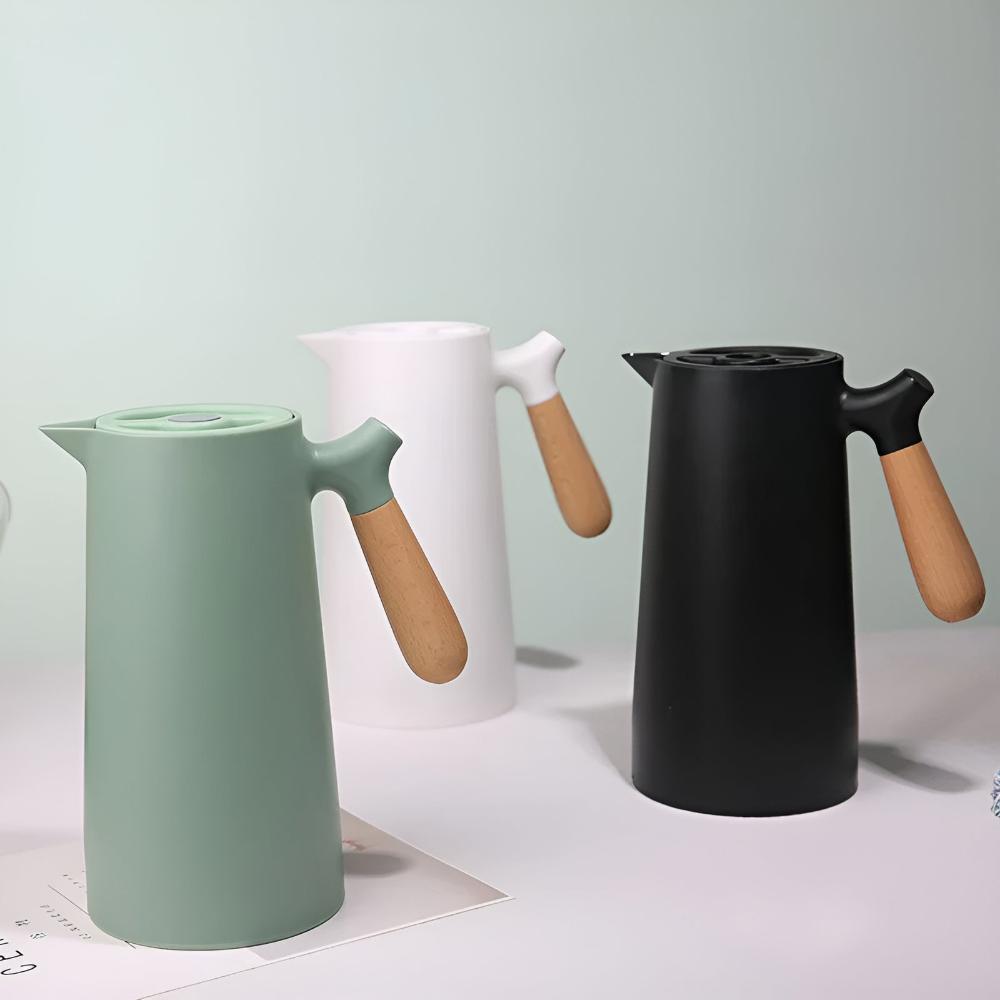 1-Liter Insulated Carafe — Double-Wall Wooden Handle