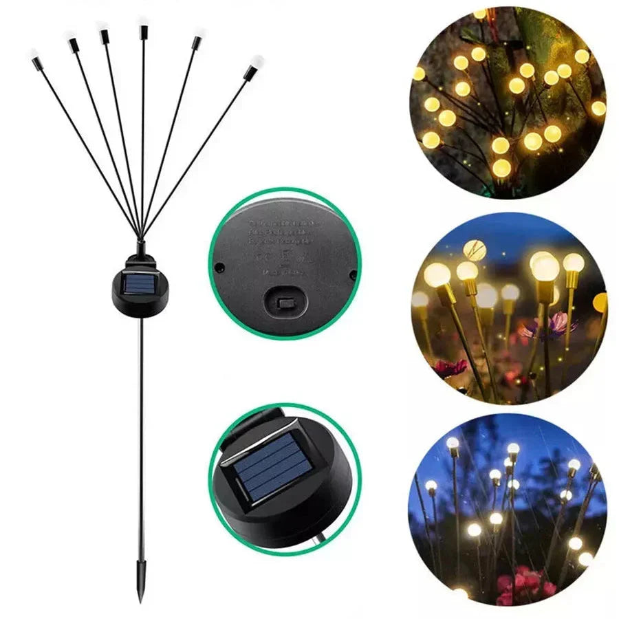Ildflue-sollampe til haven - 20 LED-varmhvide lys, 33 cm