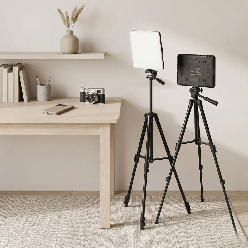 Doppeltes LED-Videoleuchten-Set – USB-betrieben, 2800K–6500K einstellbar, zwei ausziehbare Dreibeinstative