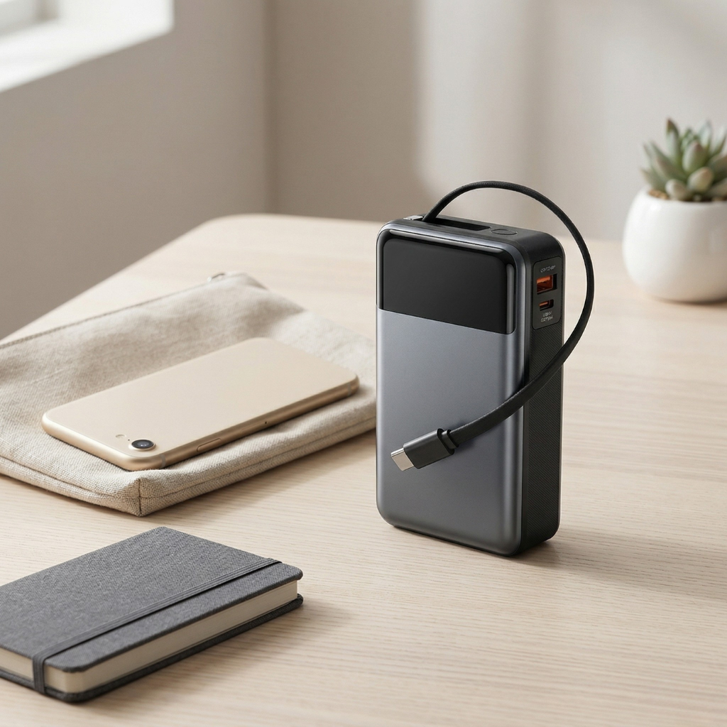 Vention 65W tragbare Powerbank — 20000mAh Kapazität, integriertes USB-C-Kabel