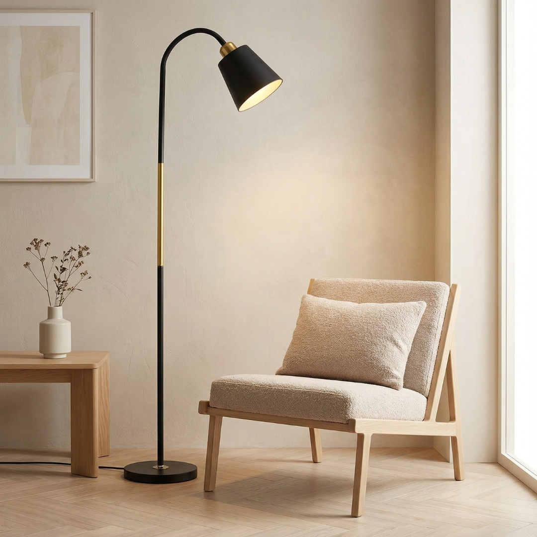 Contemporary Floor Lamp — Adjustable Pivoting Head, LED Illumination