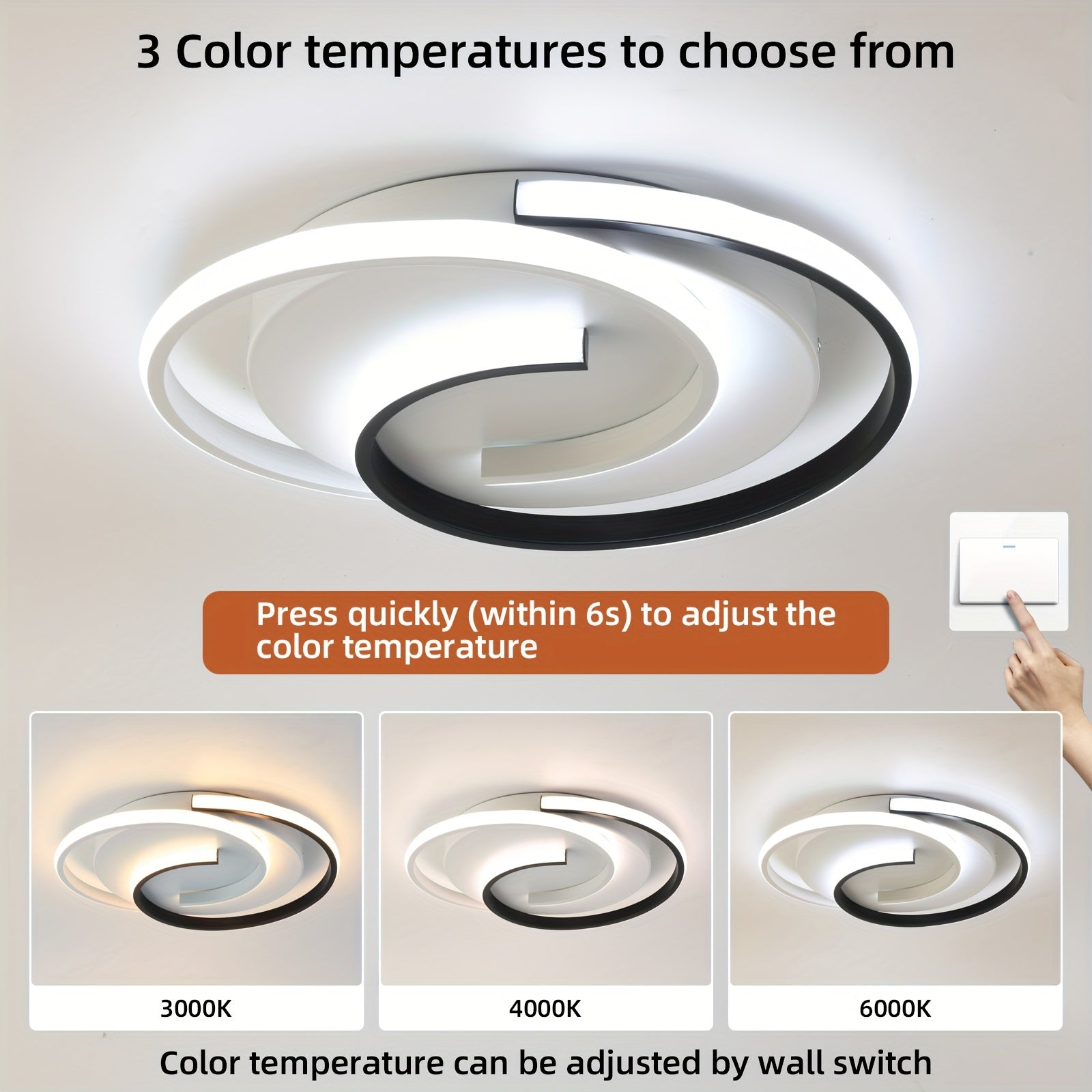 Modern LED Ceiling Light | Swirl Black & White Design | Wildoxy