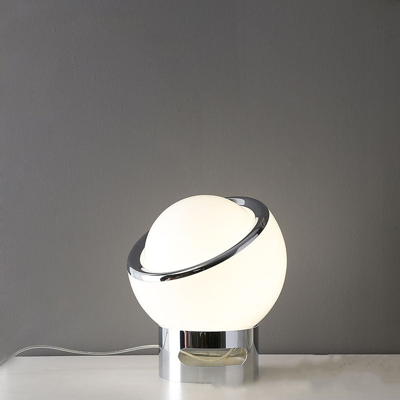Lucette Bedside Table Lamp, Bauhaus Design, French Opal Glass Shade