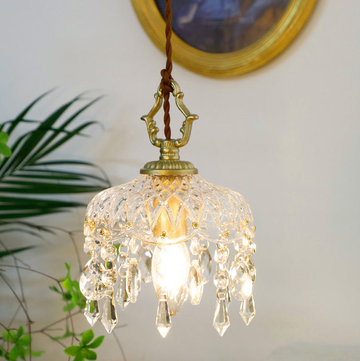 Vintage Copper Crystal Pendant Light E14 LED - Wildoxy
