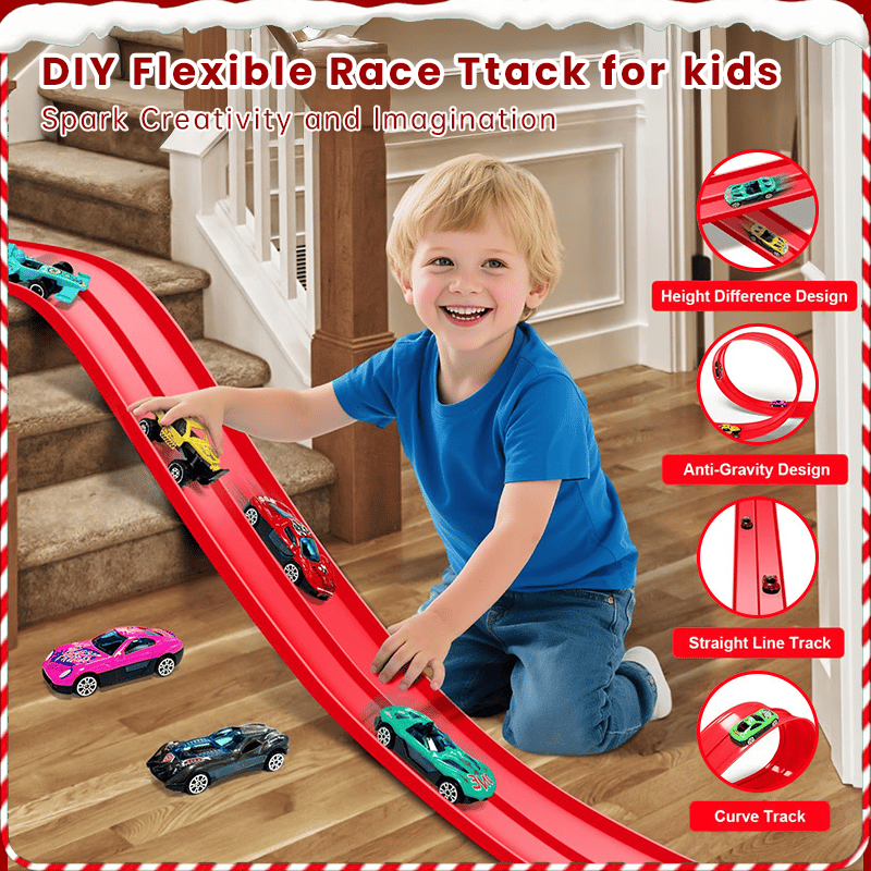 5 meter flexibel DIY-racerbana med bilar och loopar