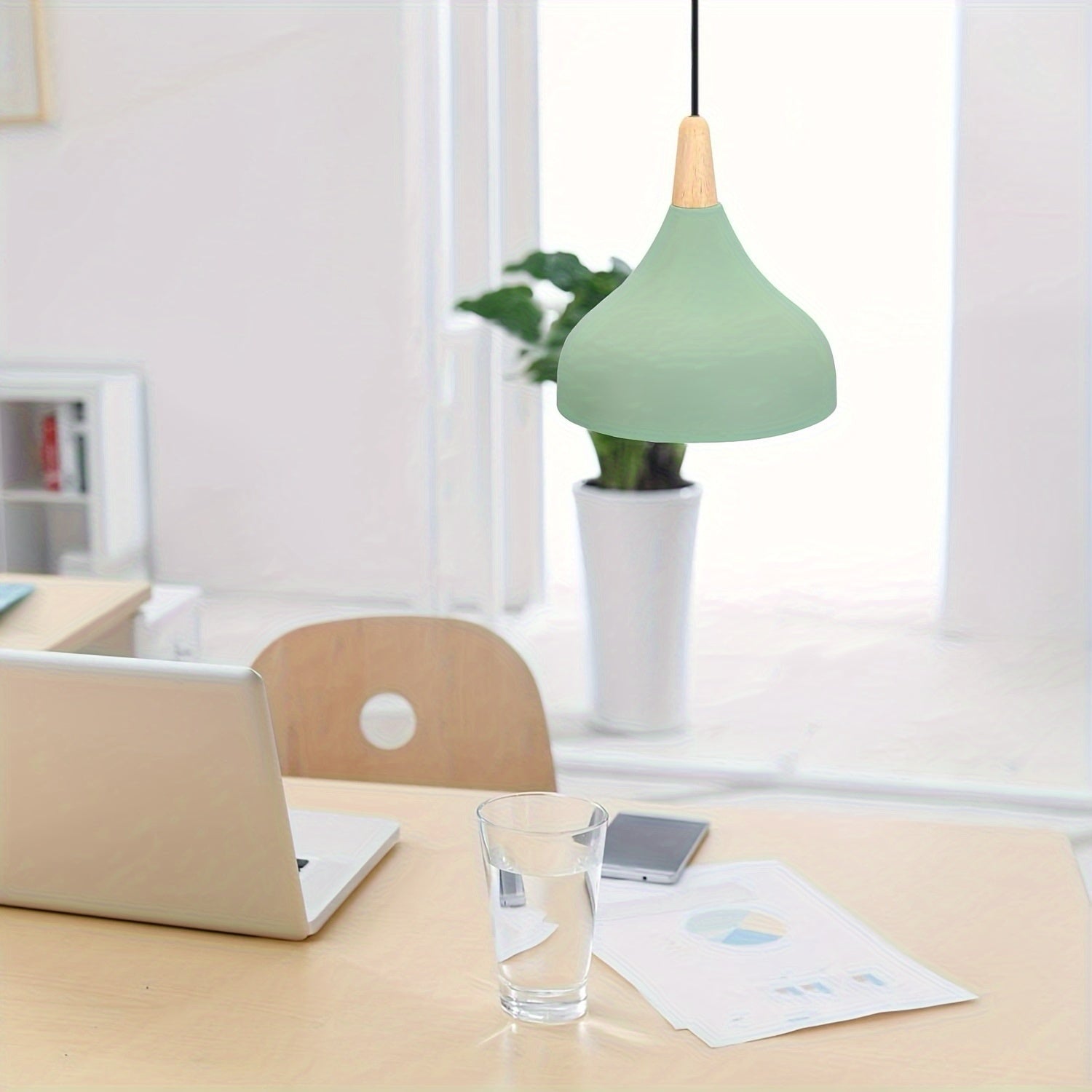 Modern Teardrop Pendant Light | Metal & Wood Hanging Lamp | Wildoxy