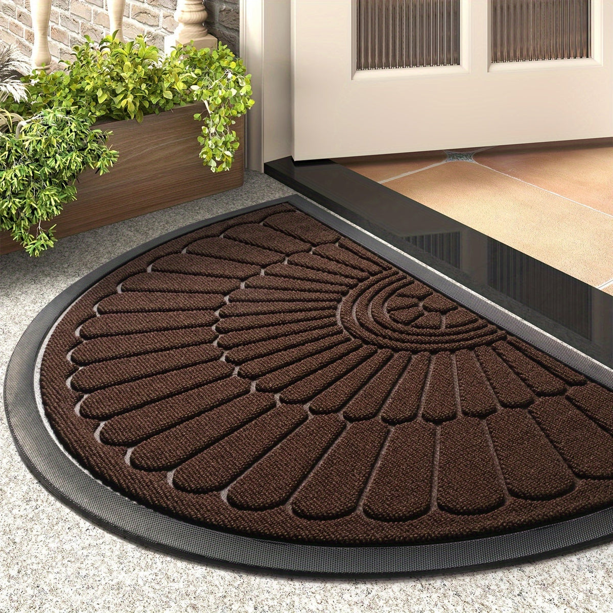 Halfronde rubberen mat — antislip, zwart/grijs/bruin, 43x75/60x90 cm