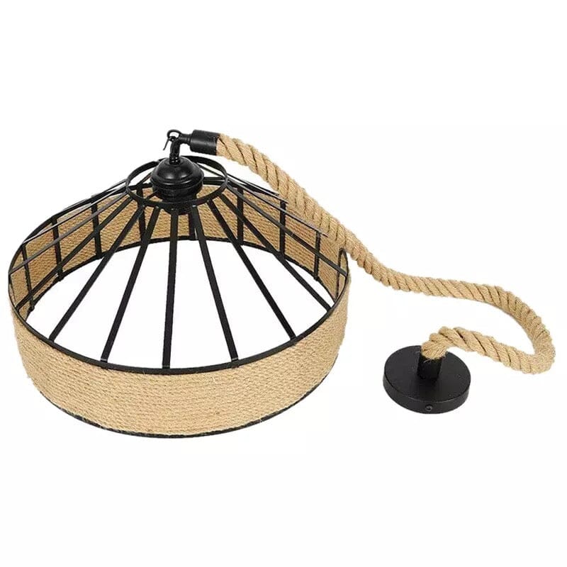 Ropehaven Vintage Pendant Light — Distressed Metal Shade, Hemp Rope Detail