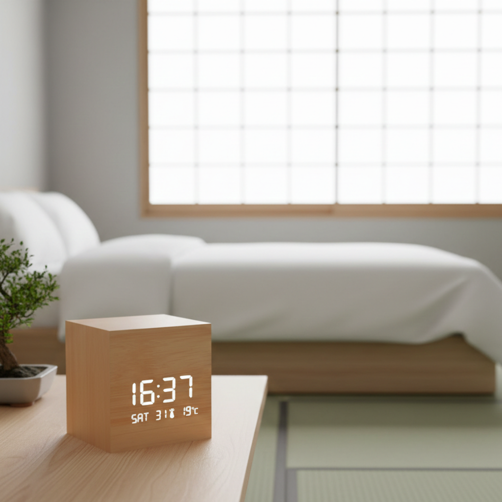 Reloj despertador LED cúbico - pantalla digital compacta, temporizador de mesita de noche