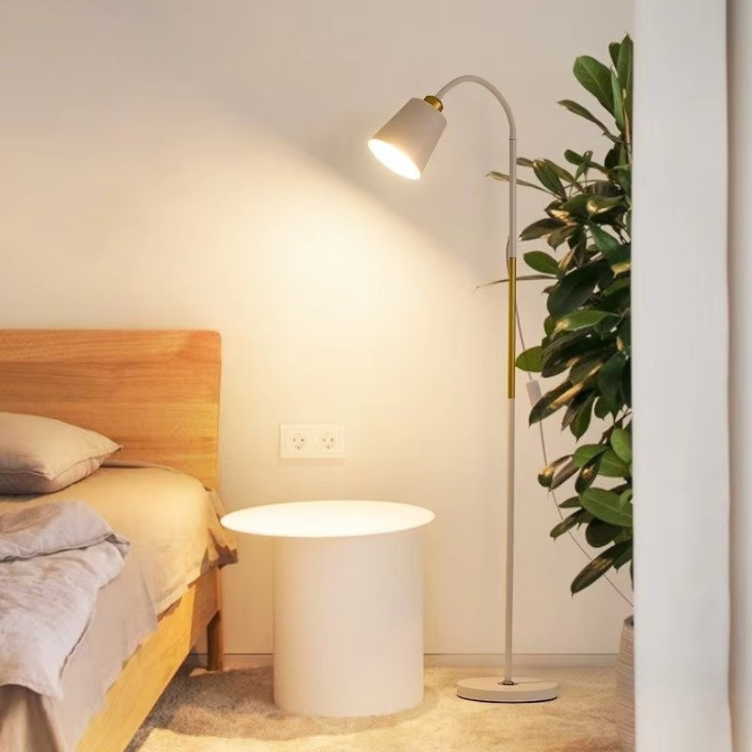 Contemporary Floor Lamp — Adjustable Pivoting Head, LED Illumination