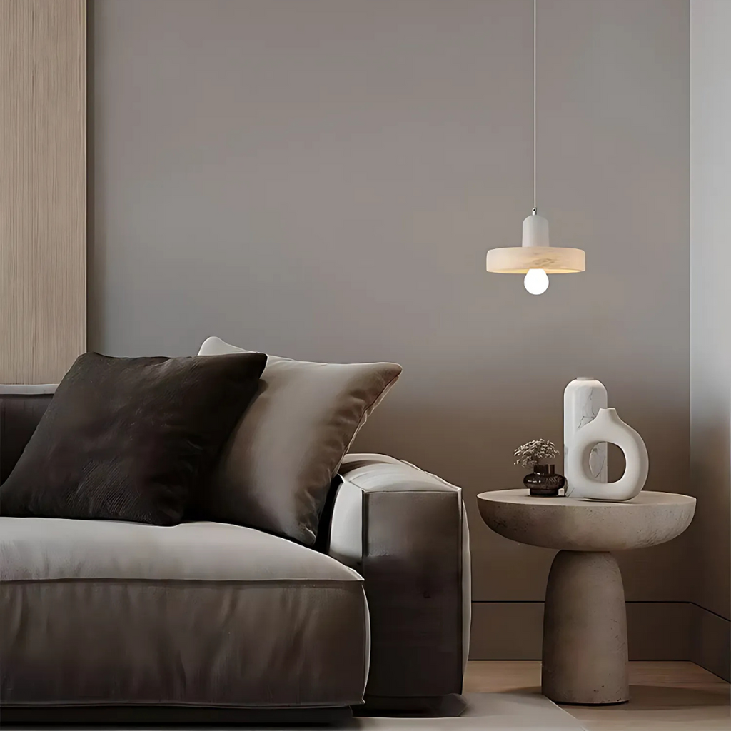 Vespera Marble Pendant Lamp — Hand Knitted Detailing, E14 Socket, Single LED Light
