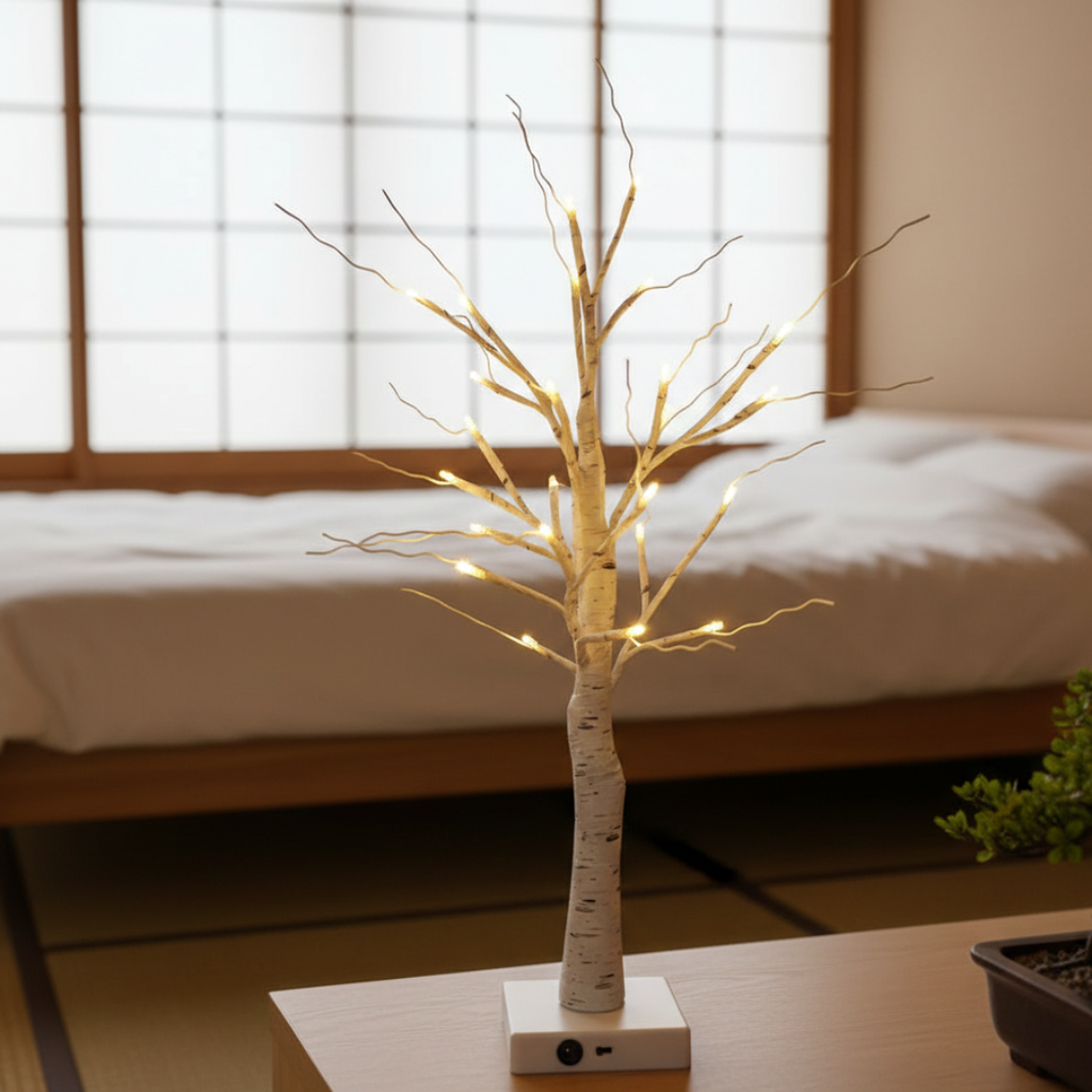 USB給電式白樺ツリーLEDライト装飾 - 暖かな光のアクセント