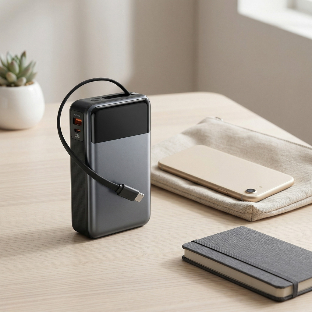Vention 65W tragbare Powerbank — 20000mAh Kapazität, integriertes USB-C-Kabel