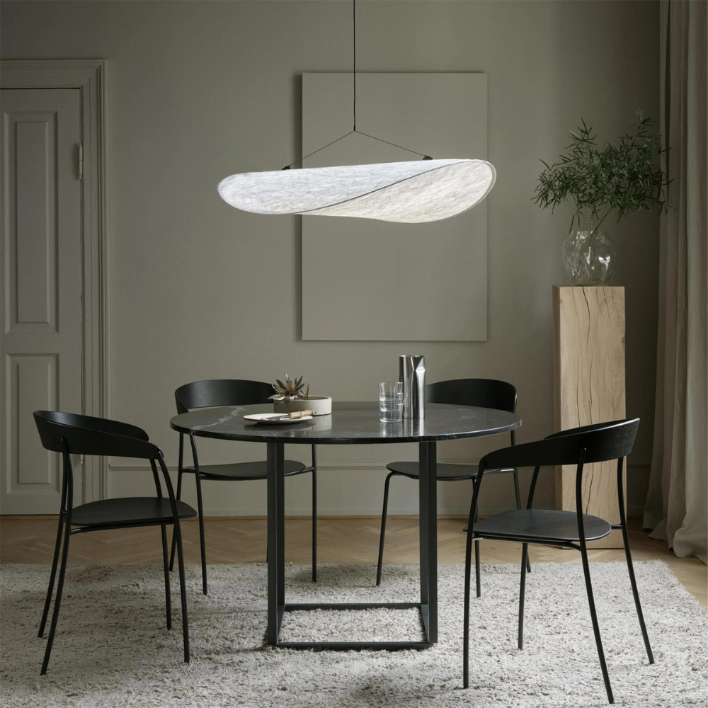 Lampa wisząca w stylu Japandi — ręcznie tkany jedwabny klosz, Ø40/Ø60/Ø80