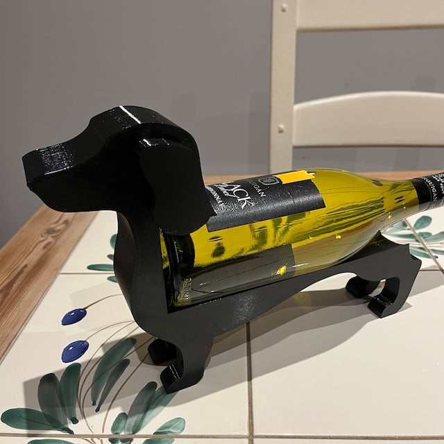Botellero de resina con forma de perro salchicha, negro/gris/violeta/rojo/amarillo/azul