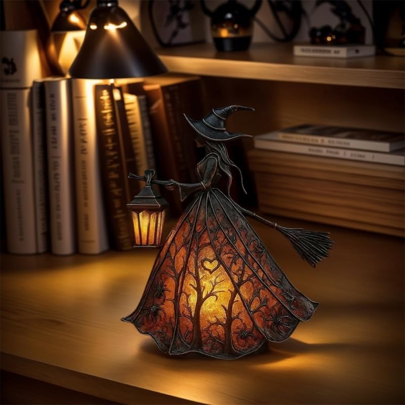 30 cm gotisk Halloween-lanterne med LED — sort og orange