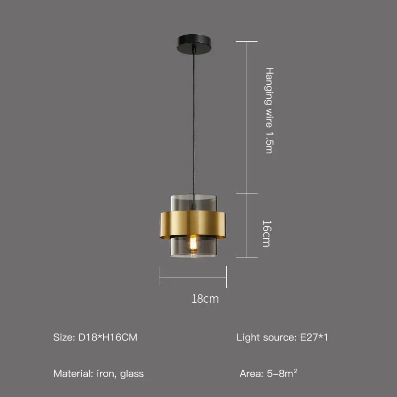 Lustre Aurelia Noir — Cadre en laiton intégré et abat-jour en verre fumé