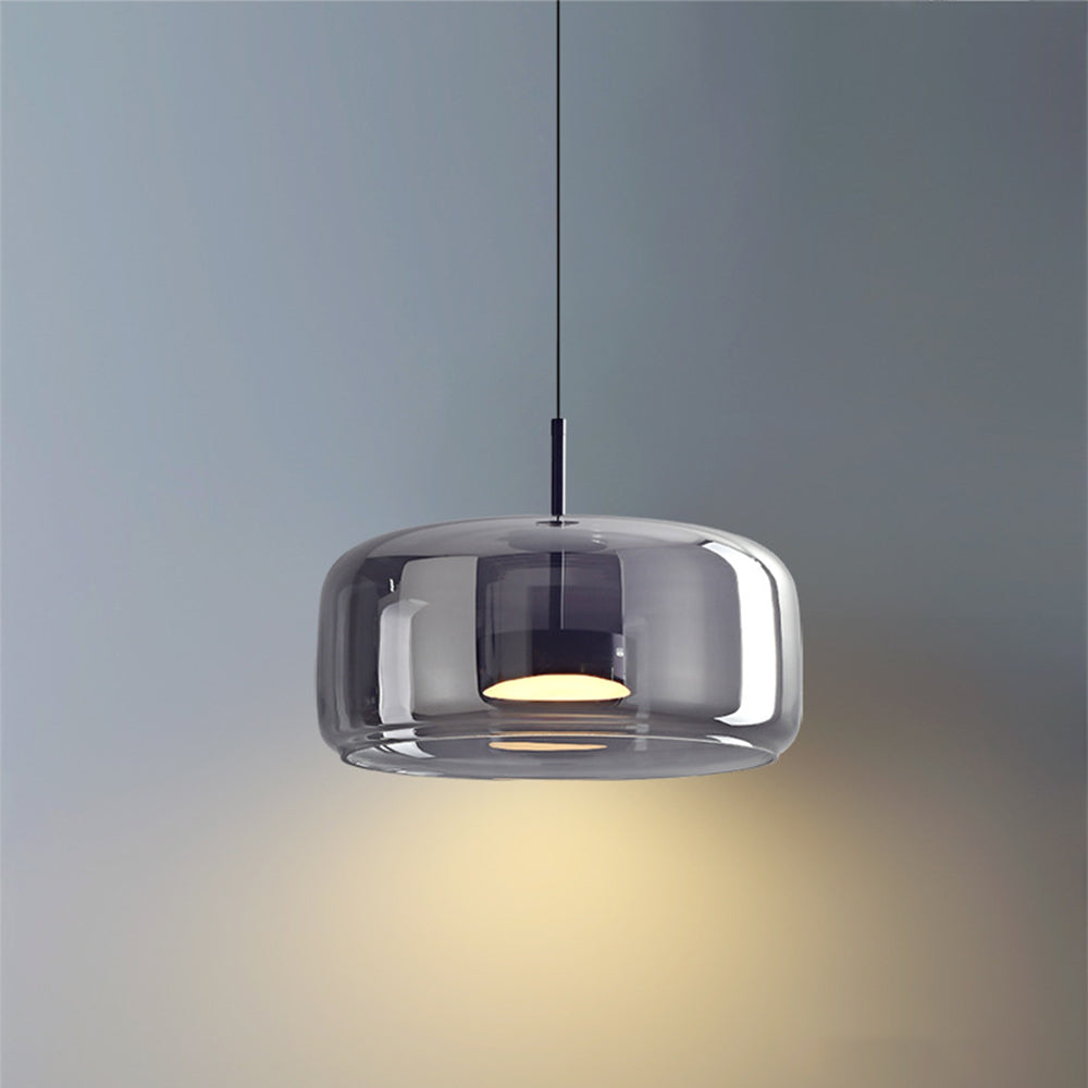 Lumira Retro LED Pendant Light, Gold Metal Frame and Amber Glass Globe