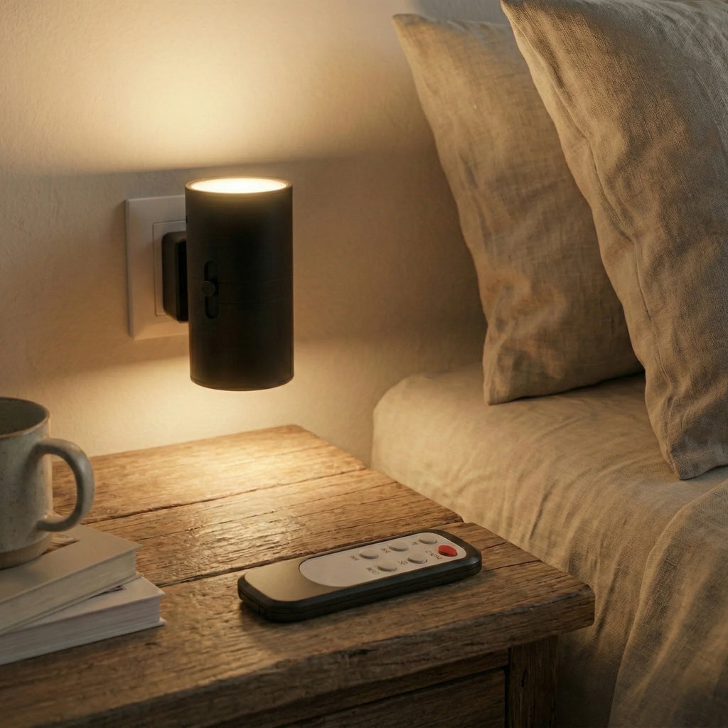 Dimbar vägglampa med stickkontakt — svart och vit LED-nattlampa