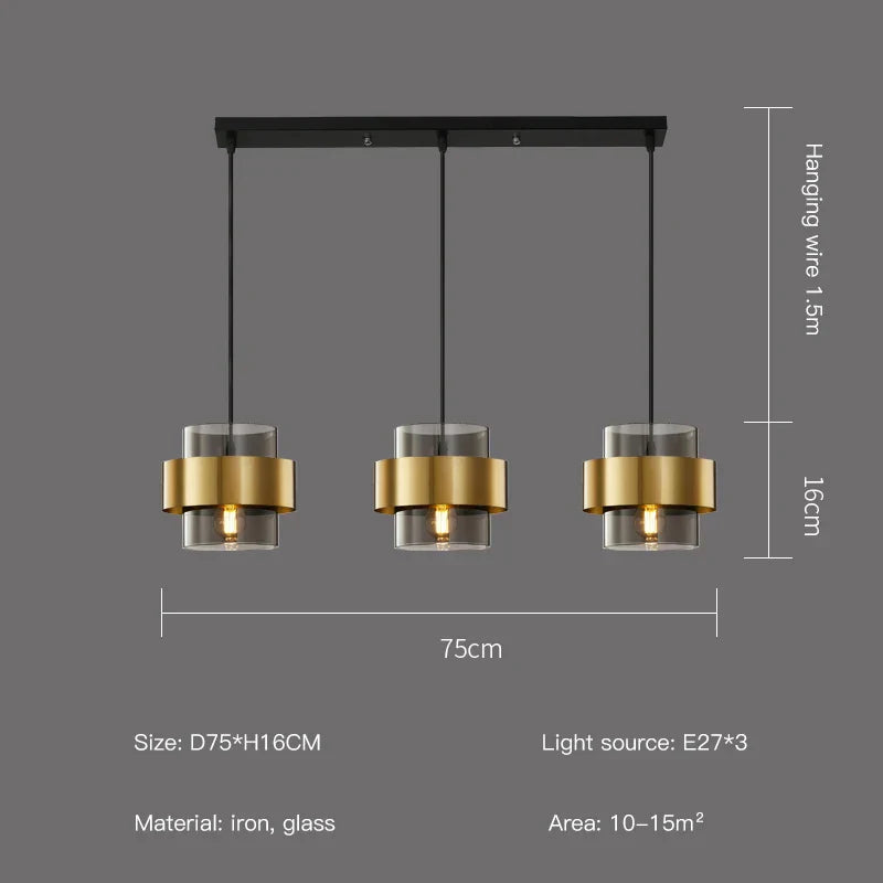 Lustre Aurelia Noir — Cadre en laiton intégré et abat-jour en verre fumé