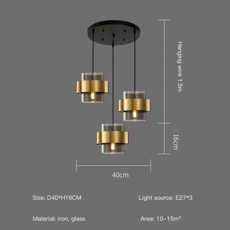 Lustre Aurelia Noir — Cadre en laiton intégré et abat-jour en verre fumé