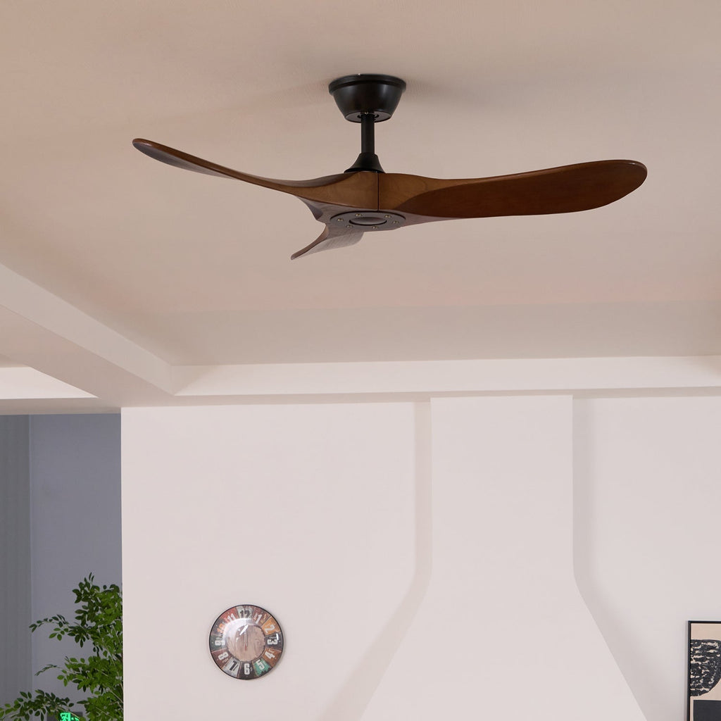 Loftventilator i træ, fjernbetjening, 6 hastigheder, 35 W motor, 106/132 cm