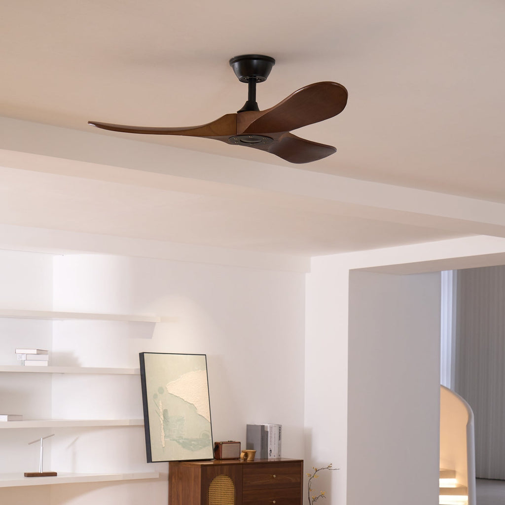 Loftventilator i træ, fjernbetjening, 6 hastigheder, 35 W motor, 106/132 cm
