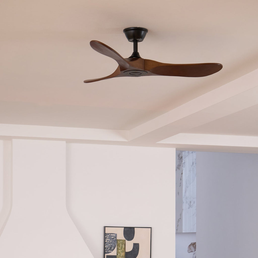Loftventilator i træ, fjernbetjening, 6 hastigheder, 35 W motor, 106/132 cm