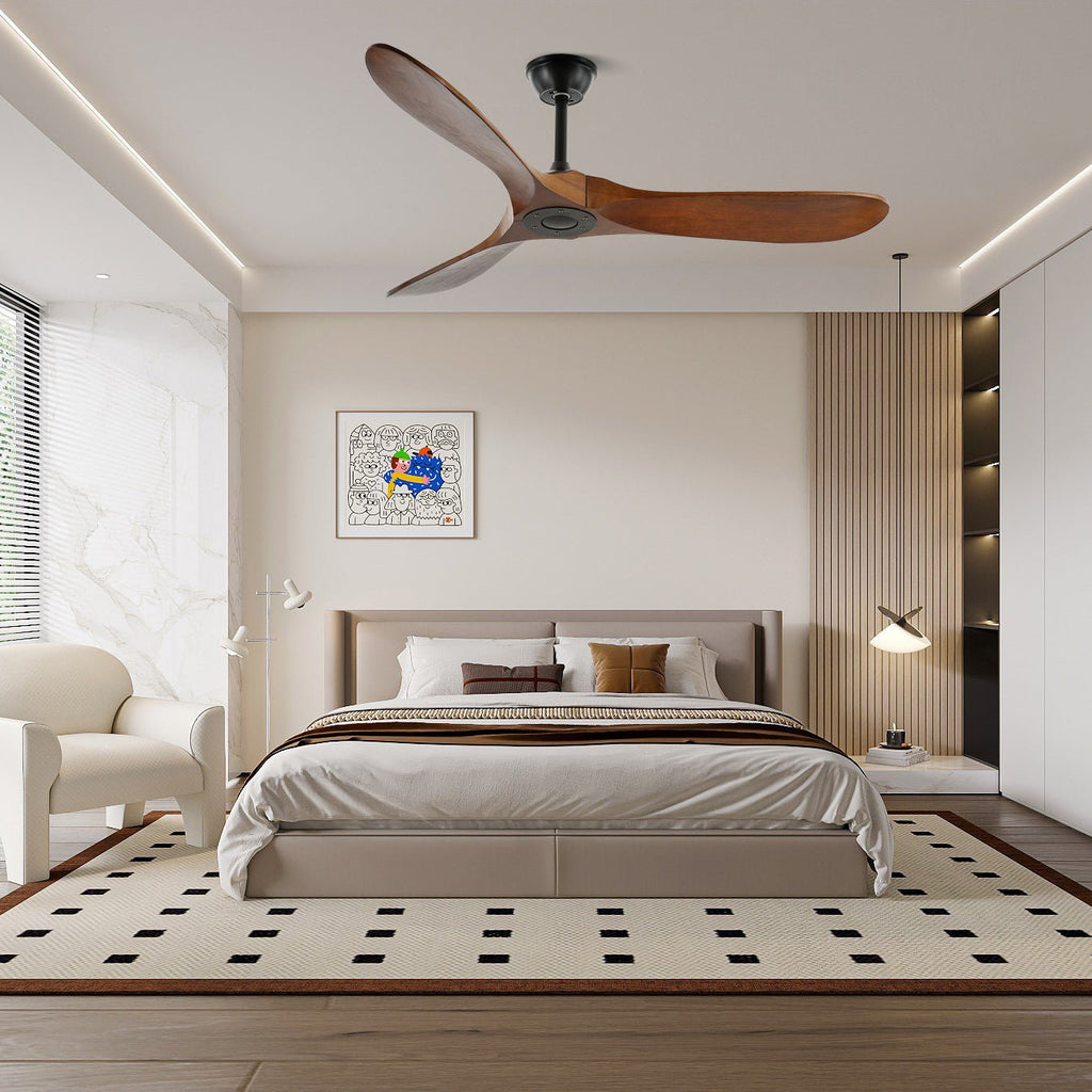 Ventilateur ultra-silencieux, 106cm/132cm — pales en noyer, 6 vitesses