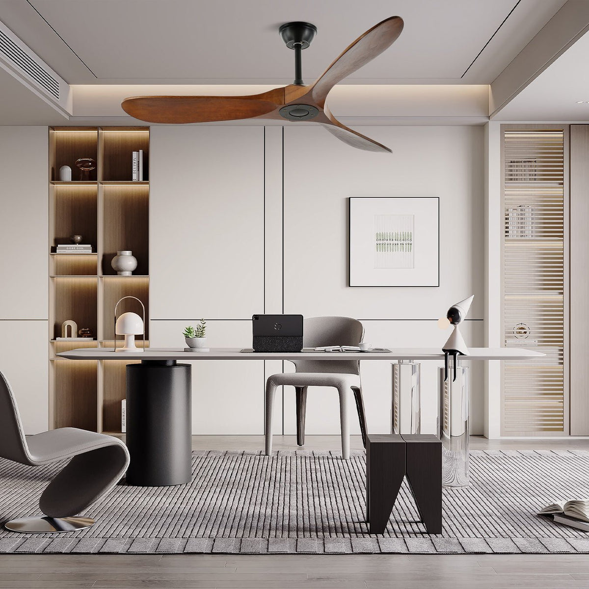 Ventilateur ultra-silencieux, 106cm/132cm — pales en noyer, 6 vitesses