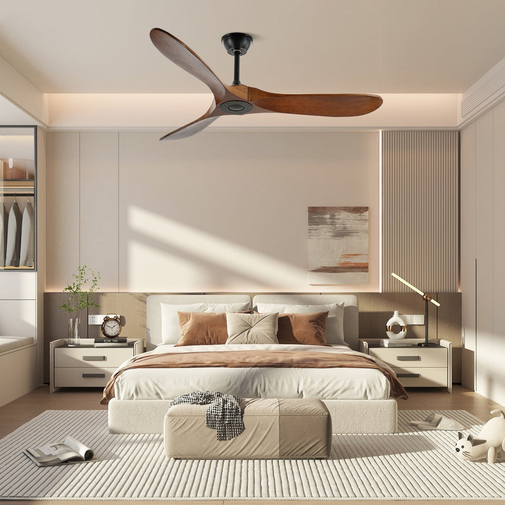 Ventilateur ultra-silencieux, 106cm/132cm — pales en noyer, 6 vitesses