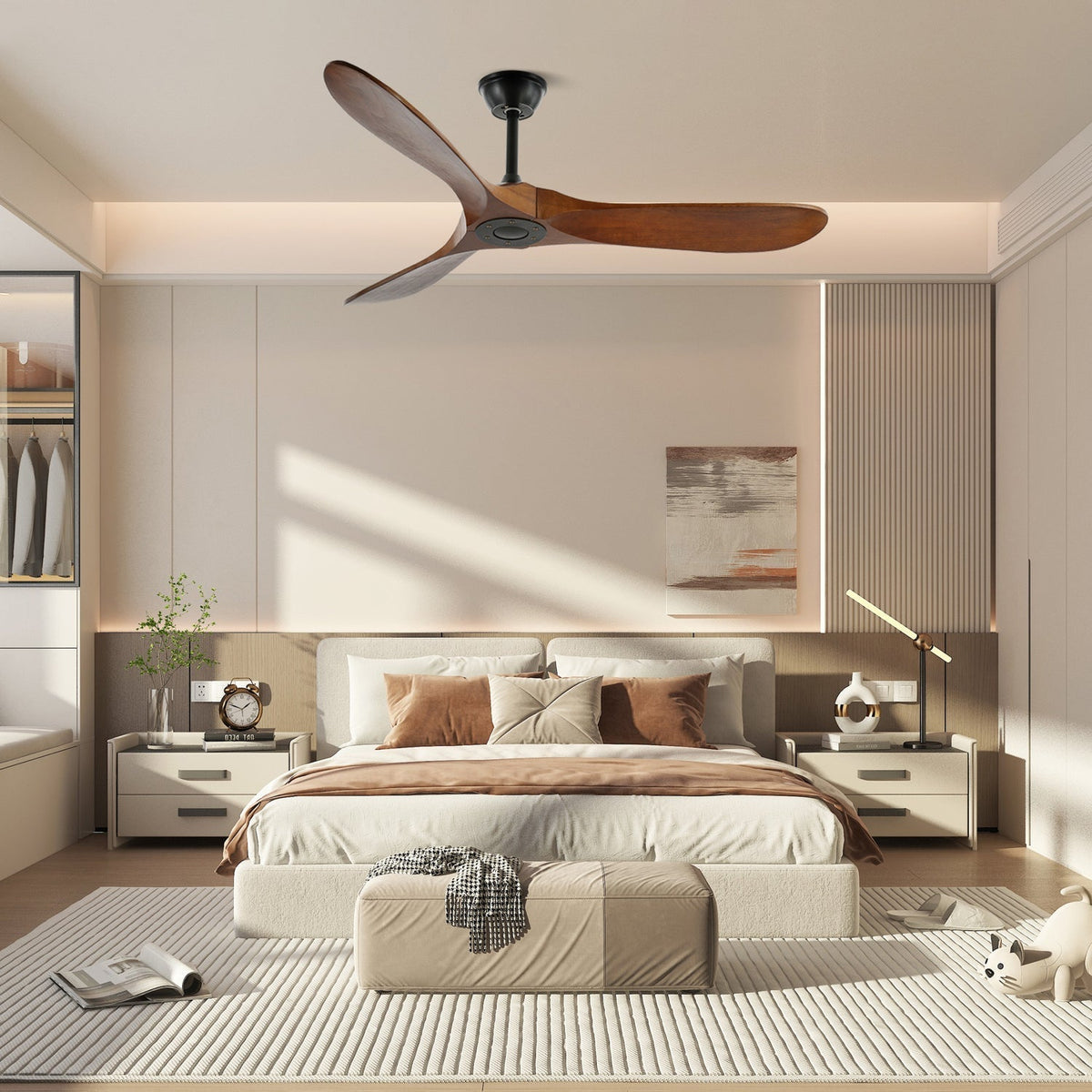 Ventilateur ultra-silencieux, 106cm/132cm — pales en noyer, 6 vitesses