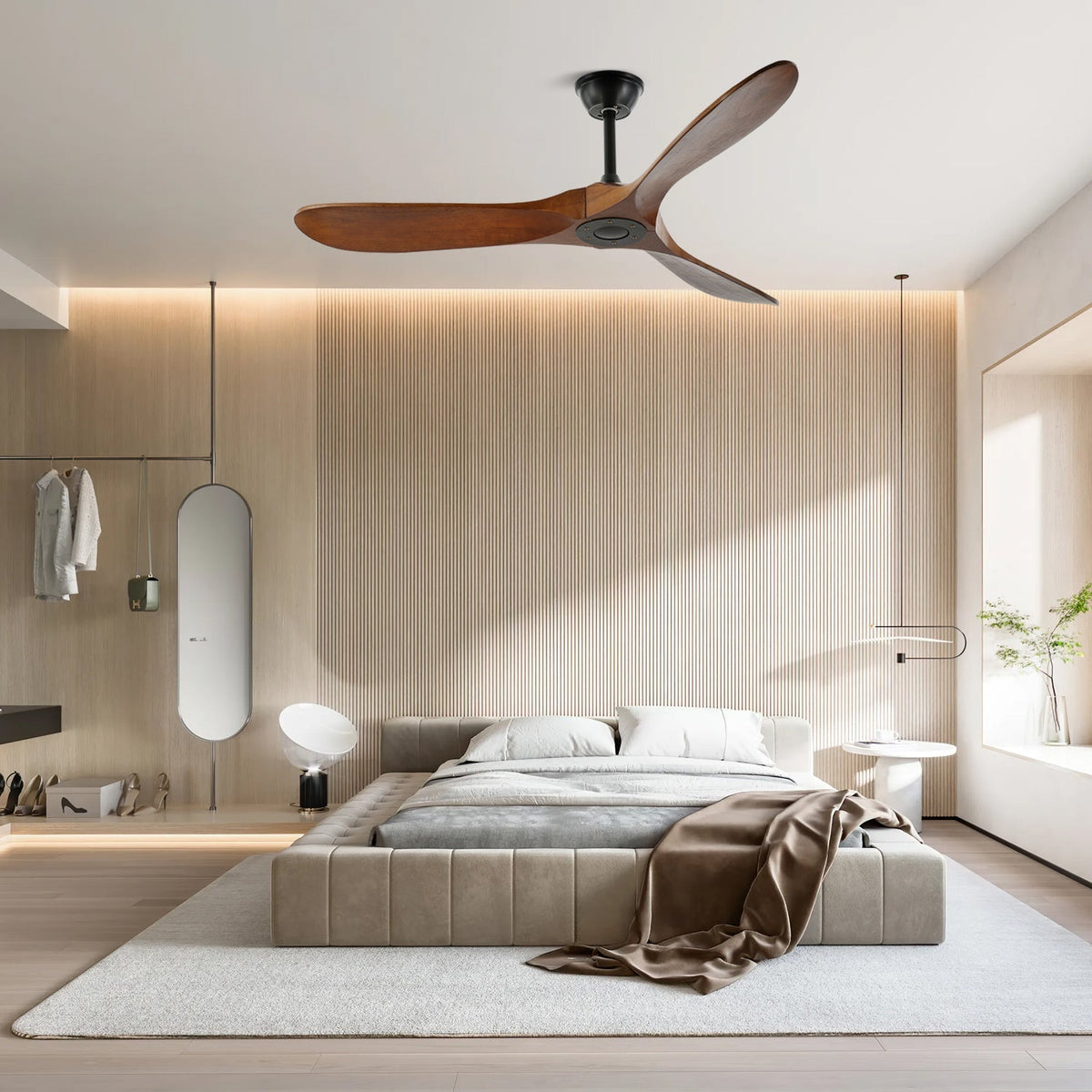 Ventilateur ultra-silencieux, 106cm/132cm — pales en noyer, 6 vitesses