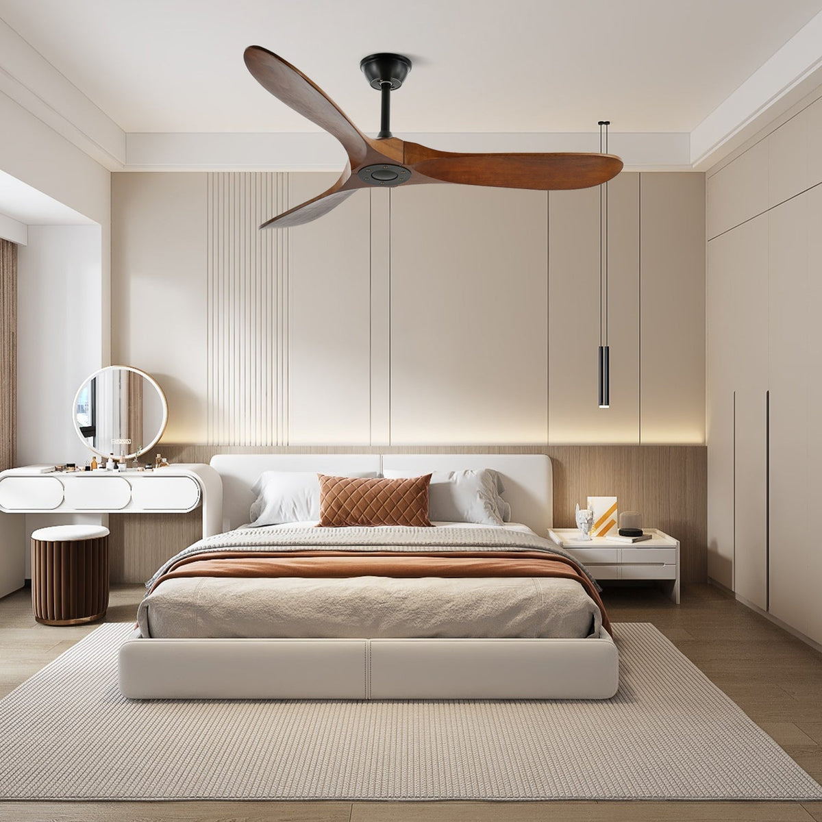 Wooden Ceiling Fan, Remote, 6 Speeds, 35W Motor, 106/132cm