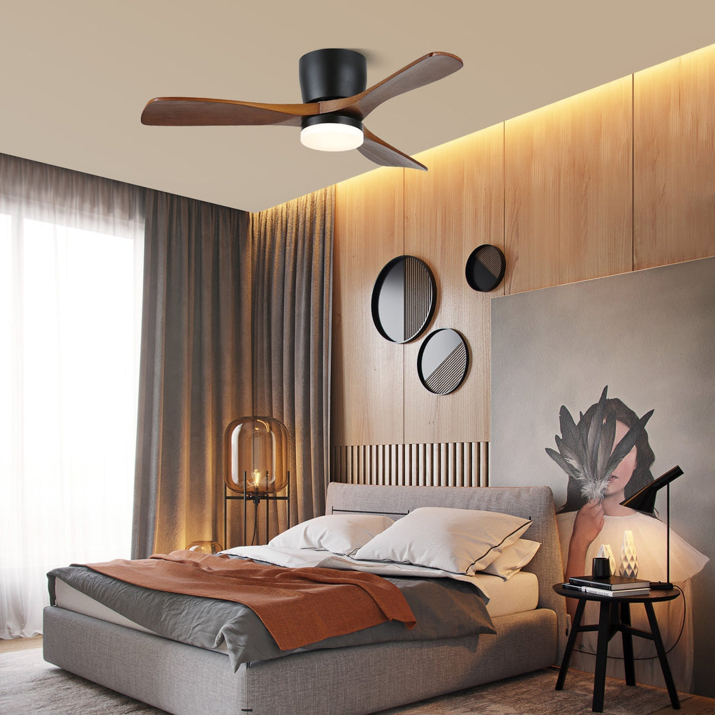 Wood-Blade Ceiling Fan with Light, 3 Speeds & Remote
