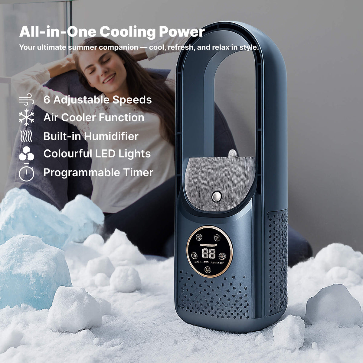 Kabelloser kompakter Luftkühler — Leiser USB-Ventilator, 100ml Tank