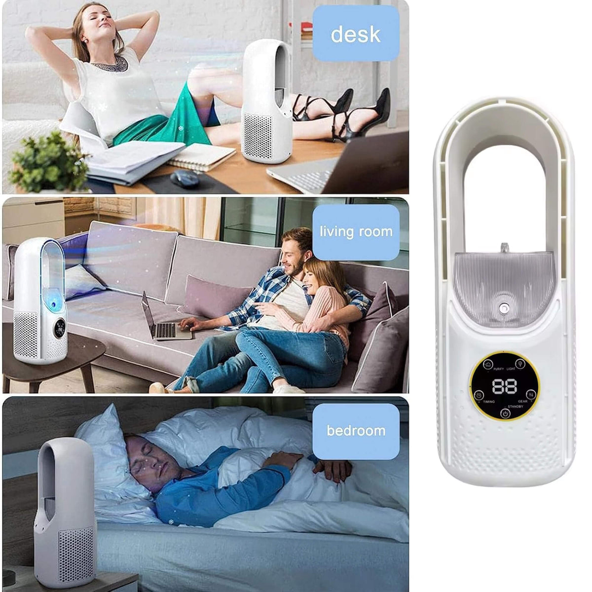 Kabelloser kompakter Luftkühler — Leiser USB-Ventilator, 100ml Tank