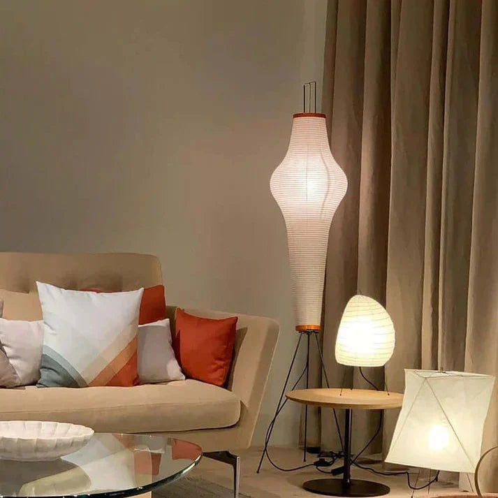 Japanese Style Sculptural Floor Lamp — Layered Rice Paper Shade