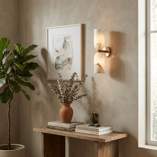 Alabaster Wall Lamp — Double Light Discs, Brass Star