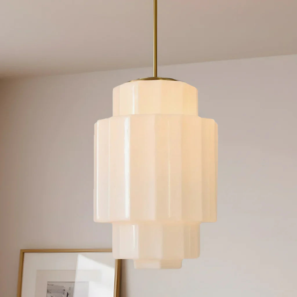 Layered Opal Glass Pendant Lamp — Antique Brass Finish