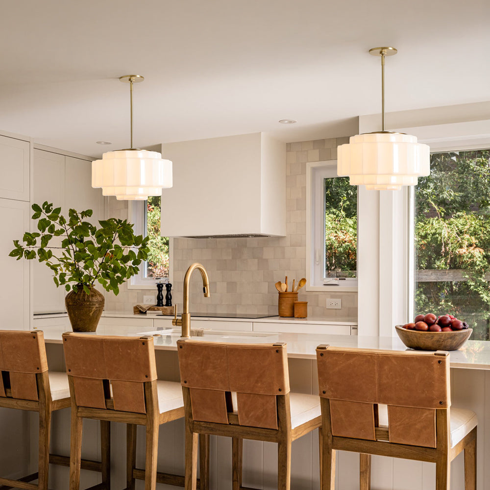 Layered Opal Glass Pendant Lamp — Antique Brass Finish