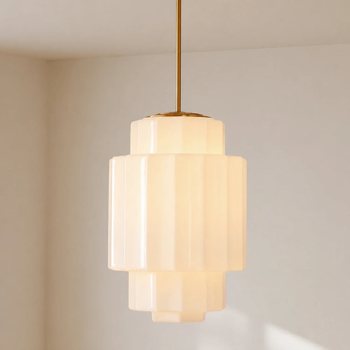 Layered Opal Glass Pendant Lamp — Antique Brass Finish